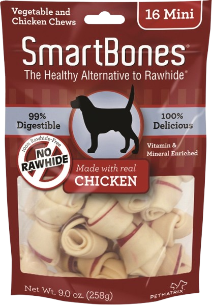 Package of SmartBones mini chicken chews for dogs, 16 count, in treats and pet supplies collection