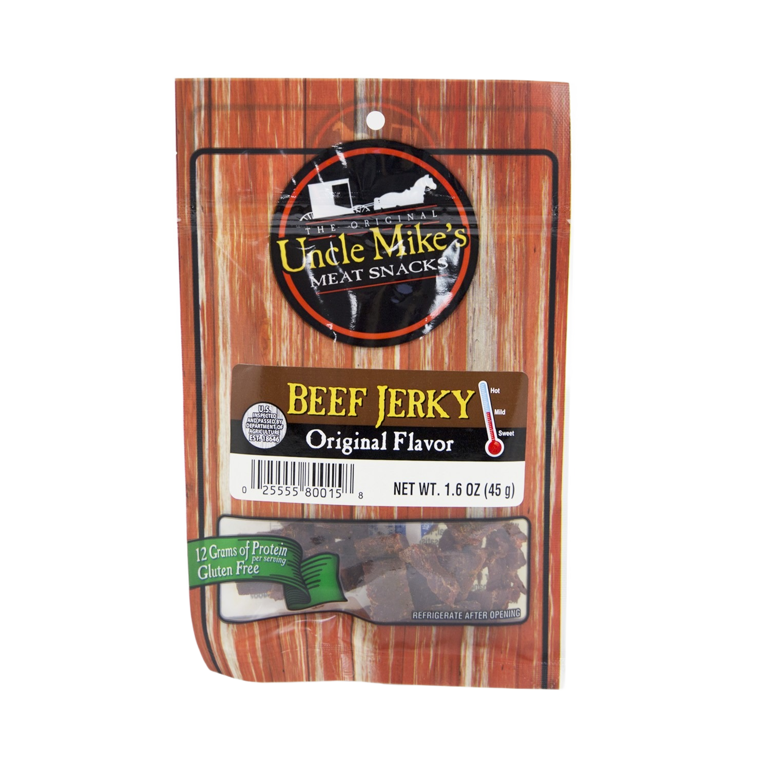 Package of gluten-free original beef jerky with 12 grams of protein in food and beverage snacks under 50 collection