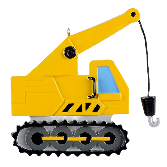 Yellow crane truck ornament with black hook and gray tracks for Christmas Ornaments & Tree Decorations under $50 collection
