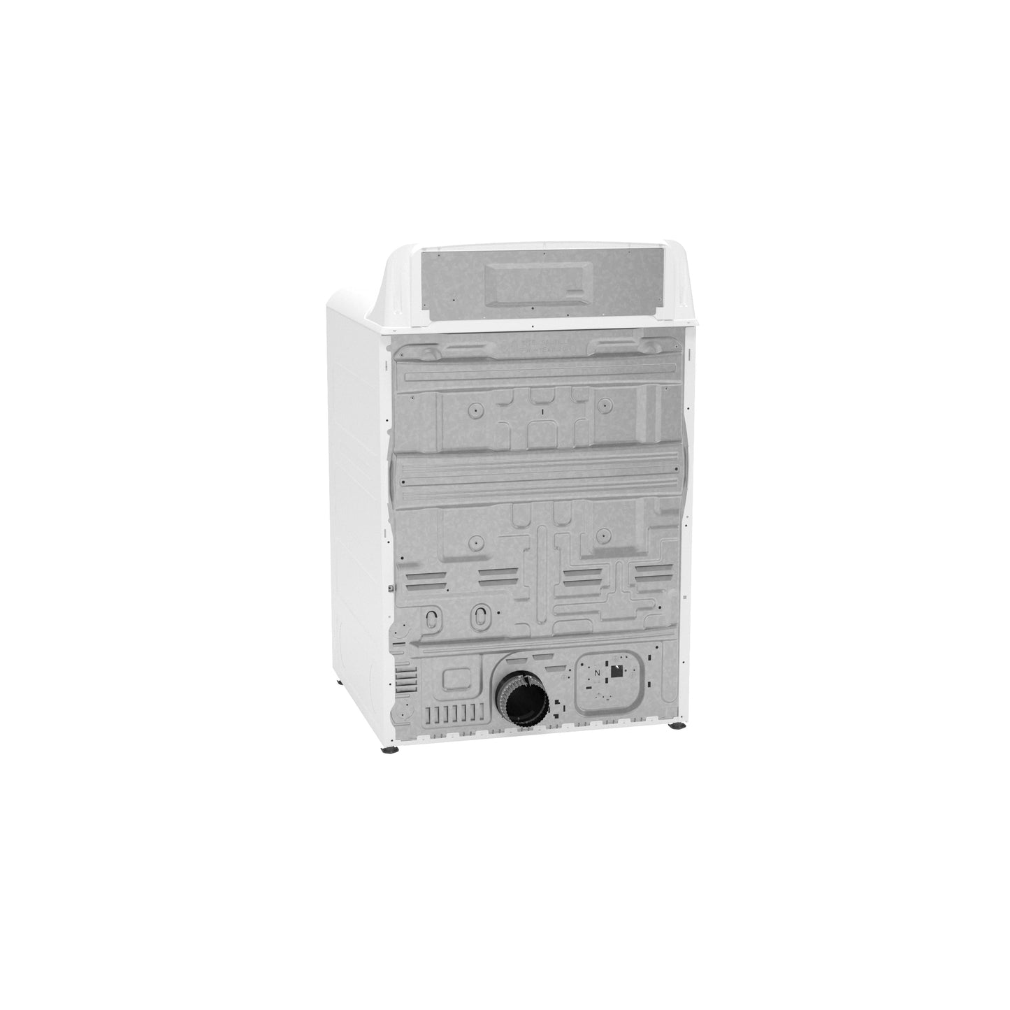 Rear view of compact electric dryer highlighting vent connection and rear panel for appliance and home improvement use