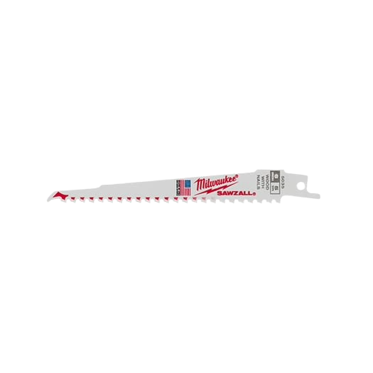 Reciprocating saw blade with 5 teeth per inch for wood cutting, part of Milwaukee woodworking tool accessories collection