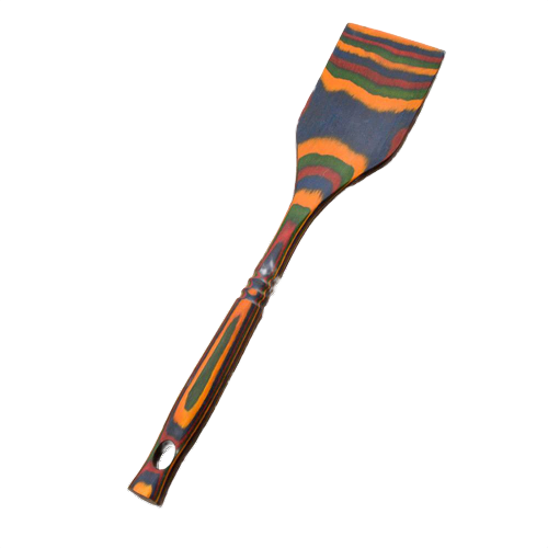 Colorful pakkawood spatula with layered orange, green, and dark tones for kitchen utensils under $50 collections