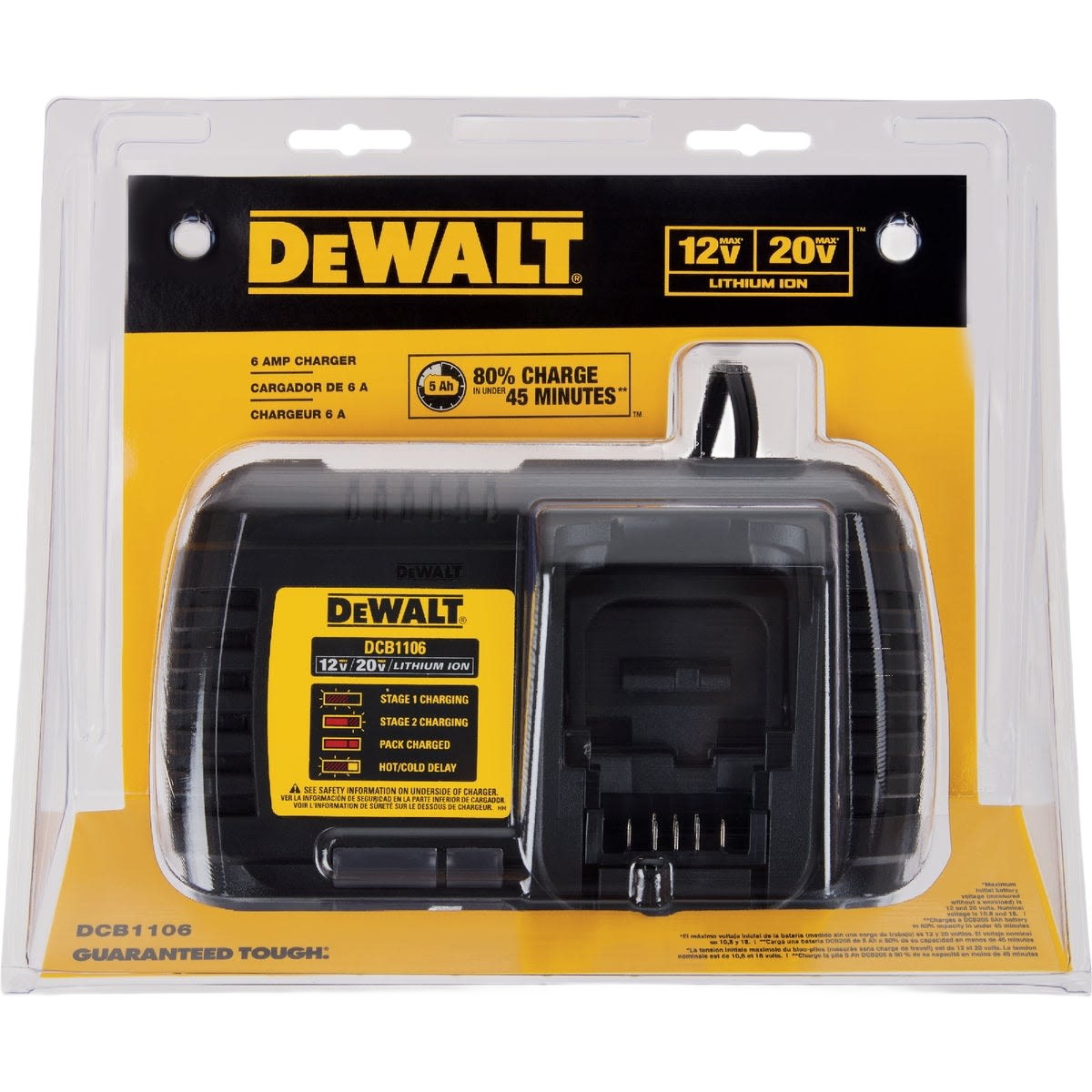 DEWALT 6 amp lithium-ion charger in black and yellow for 12V and 20V batteries in power tool accessories collections