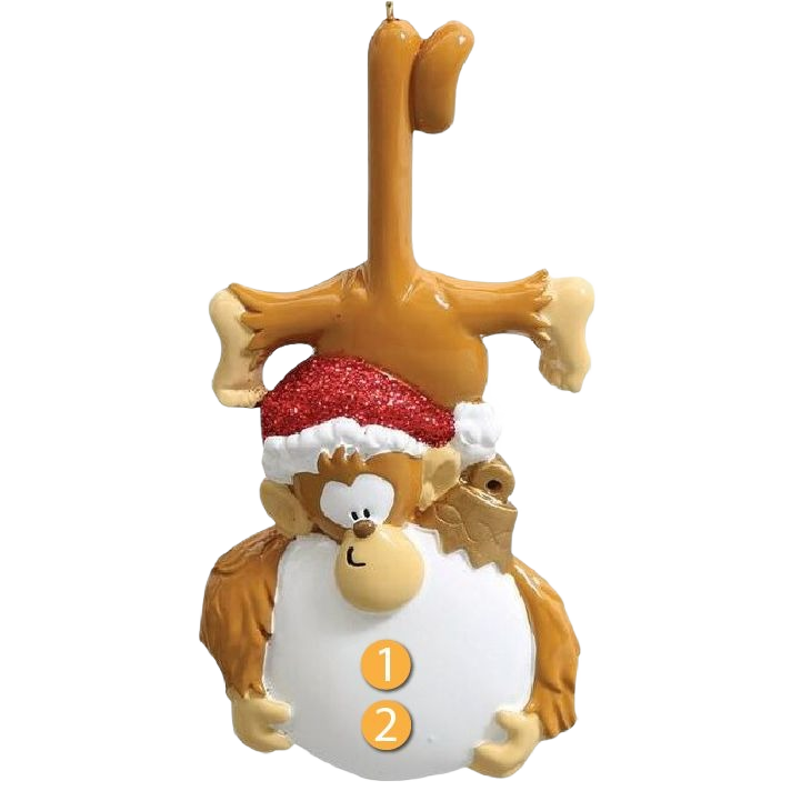 Monkey ornament wearing red Santa hat holding white belly for Christmas Ornaments & Tree Decorations collection under $50