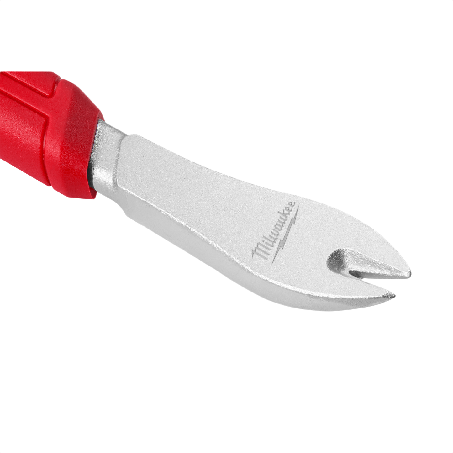 Red handle finish nail puller with polished metal head for effective nail removal in tools and home improvement projects