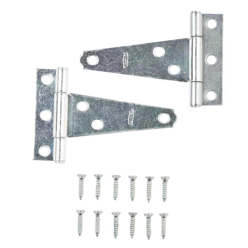 Two zinc plated 3-inch light duty T-hinges with screws for door hardware and home improvement under $50