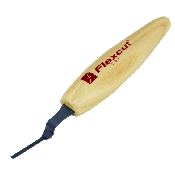 Wood-handled dogleg chisel with curved steel blade for detailed woodworking and home improvement tasks