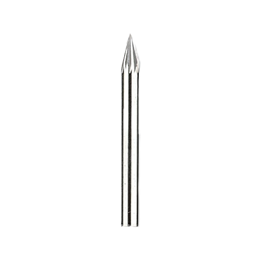 Pointed tungsten carbide rotary carving bit for precision shaping and smoothing in power tool accessories.
