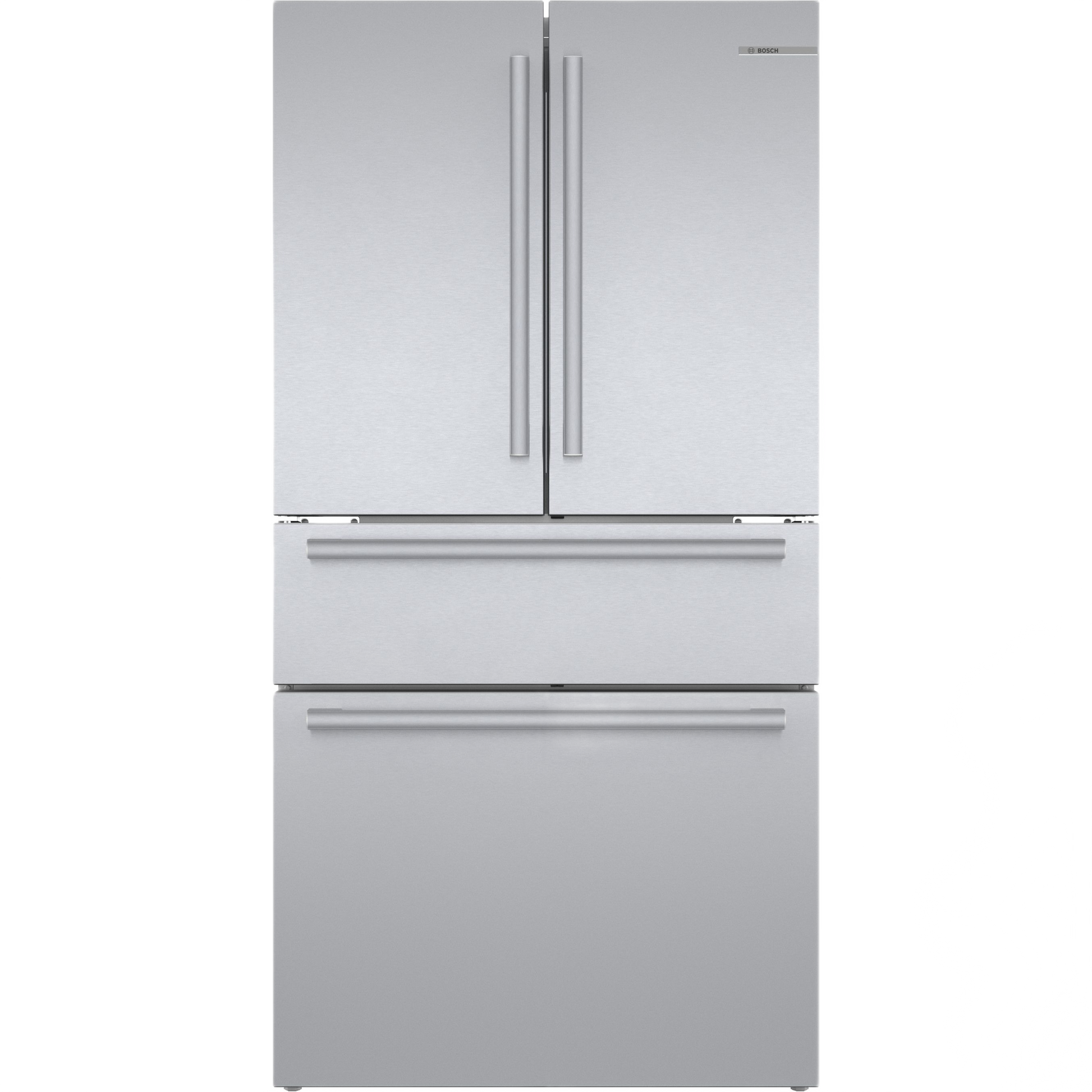 36-inch French door bottom mount refrigerator in stainless steel with anti-fingerprint finish for kitchen appliances and home improvement