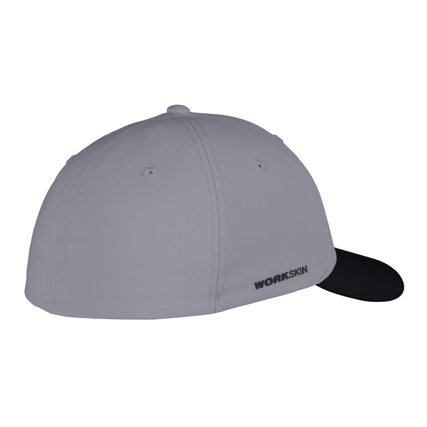 Dark gray breathable fitted hat with black brim and WORKSKIN logo, part of Milwaukee Apparel clothing collection