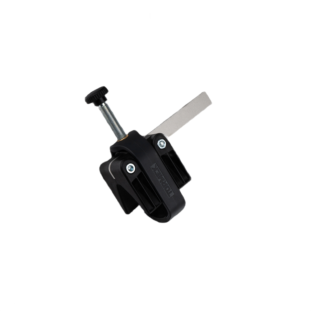 Black and metal compact knife holder jig with adjustable screw clamp for precision sharpening in tools and home improvement