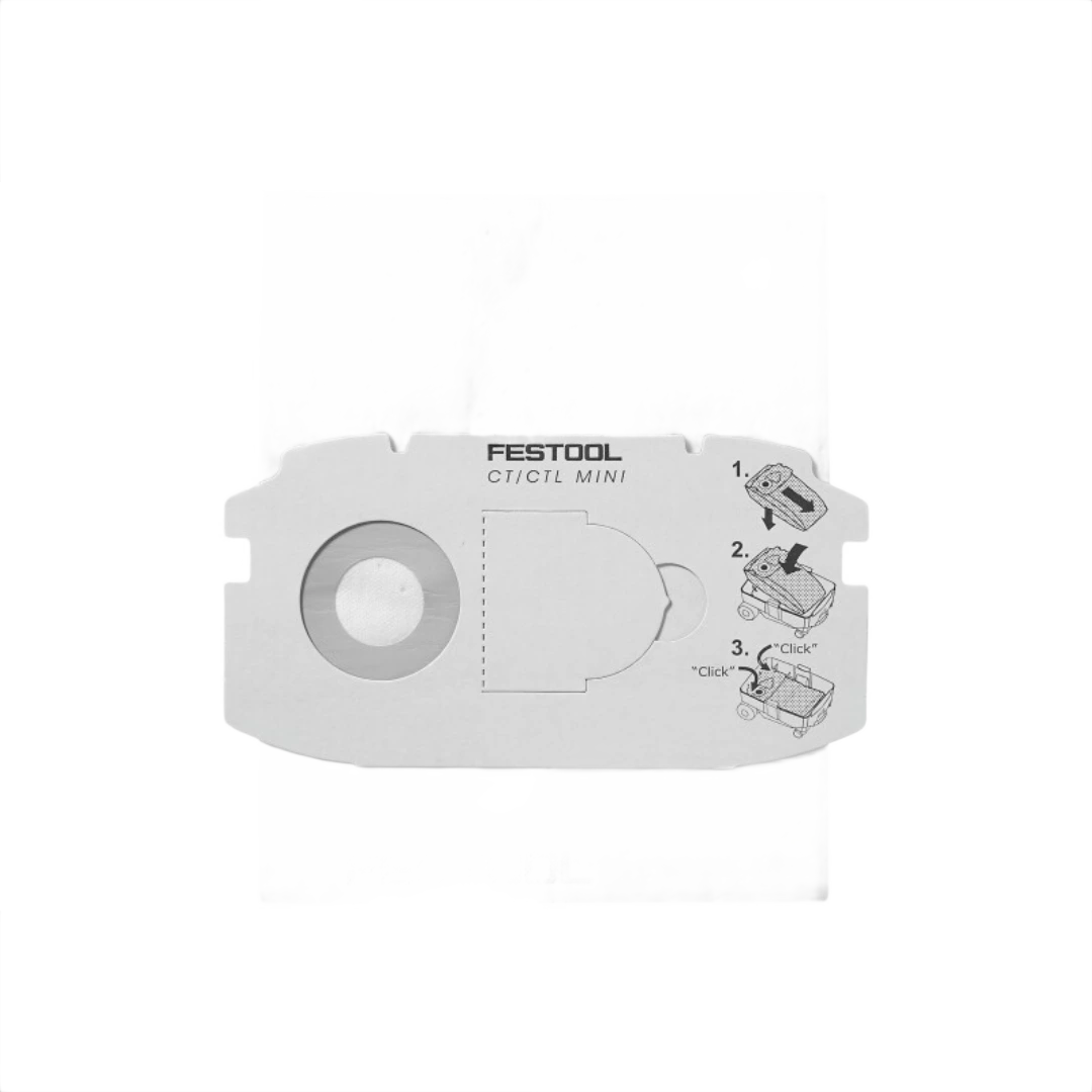 White self-cleaning filter bag with circular collar for dust collection in woodworking tools and dust management collections