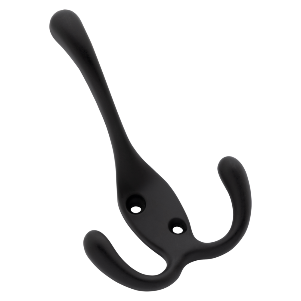 Matte black triple robe hook designed for stylish closet organization and home storage solutions under $50
