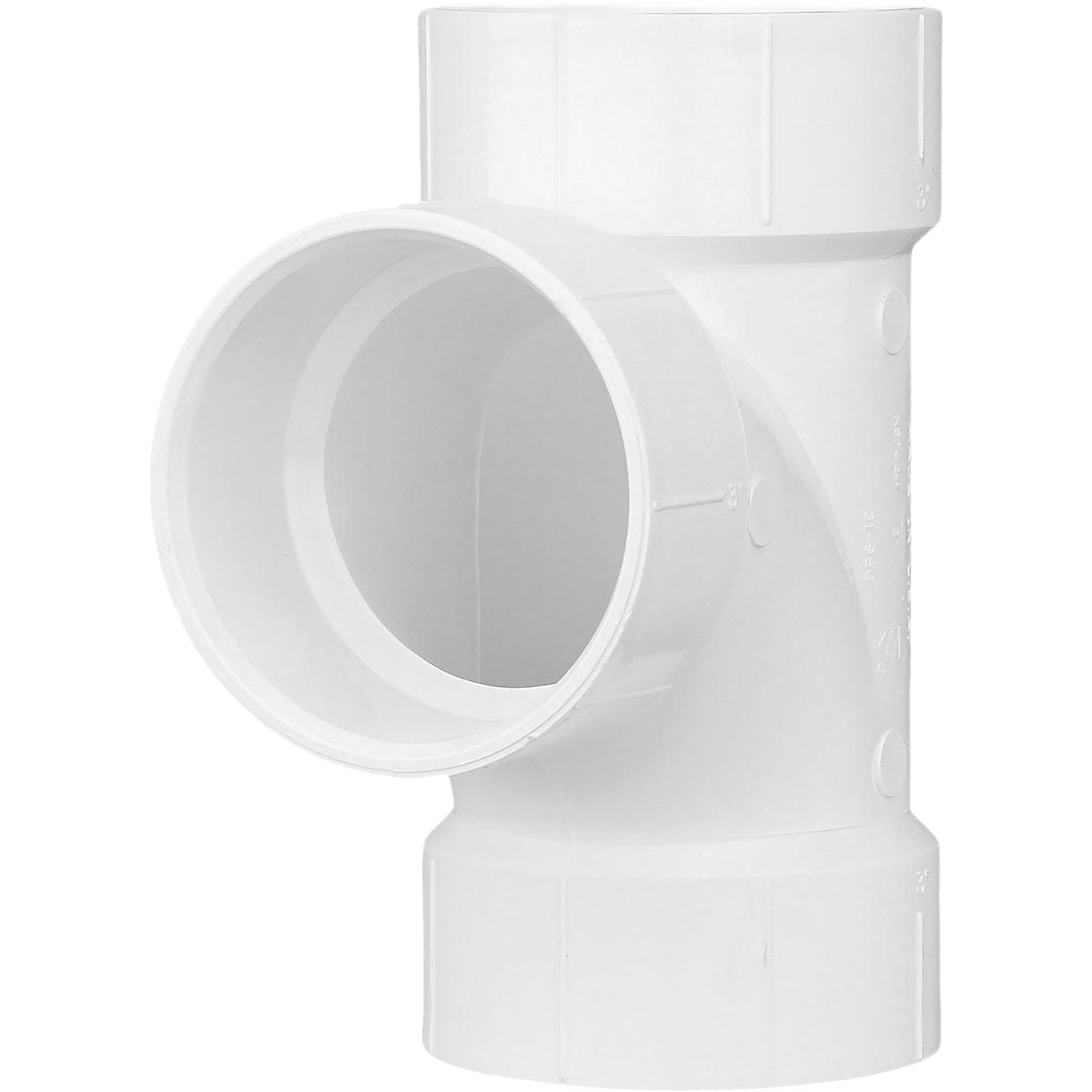White PVC sanitary tee fitting for plumbing drain, waste, and vent systems in Pipes & Fittings and Home Improvement collections