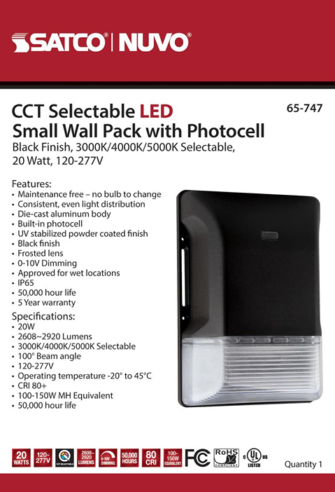 Black small LED wall pack with photocel sensor, selectable color temperatures for outdoor lighting under $100 in home improvement tools