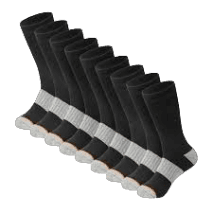 Nine pairs of black crew socks with gray soles designed for men's worksite comfort in Accessories and Socks collections under $50