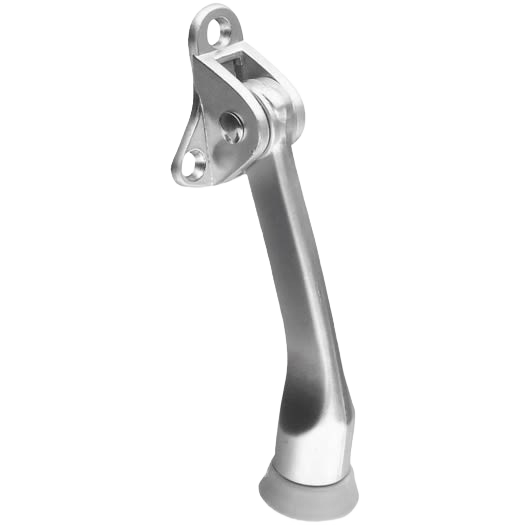 4-inch satin chrome door holder with rubber foot for secure door positioning and wall protection in home hardware projects