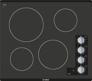 Black glass electric cooktop with four heating zones and control knobs in cooktops and kitchenware collection