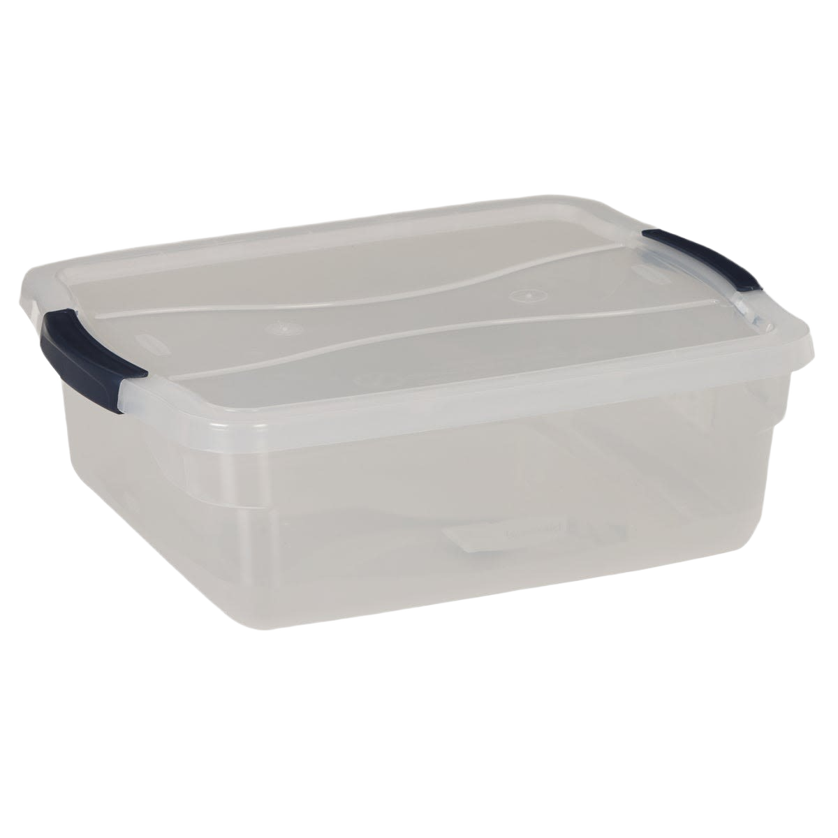 Clear storage tote with secure flat latches and recessed lid for stacking in Storage & Organization collections