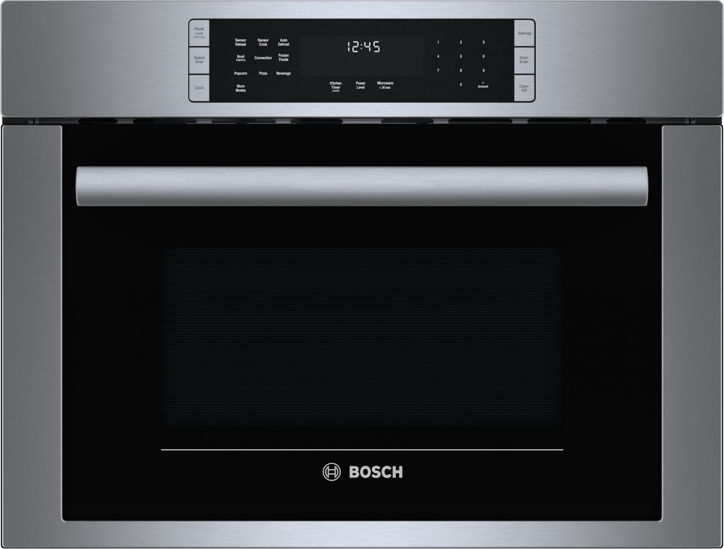 Stainless steel Bosch speed oven with digital touch control panel from Wall Ovens and Kitchen appliances collection