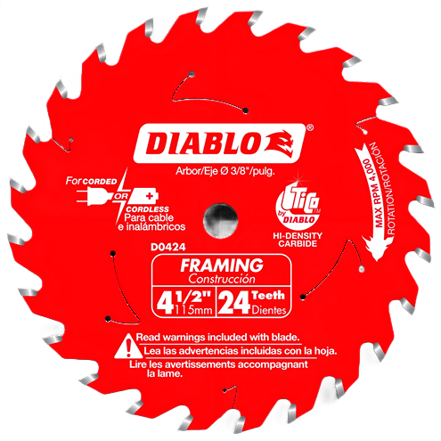 Red 24-tooth carbide framing saw blade for woodworking and construction in power tool accessories collection