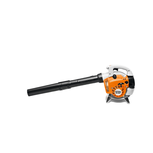 Compact orange and white handheld gas blower with black nozzle for outdoor cleaning and home improvement tasks