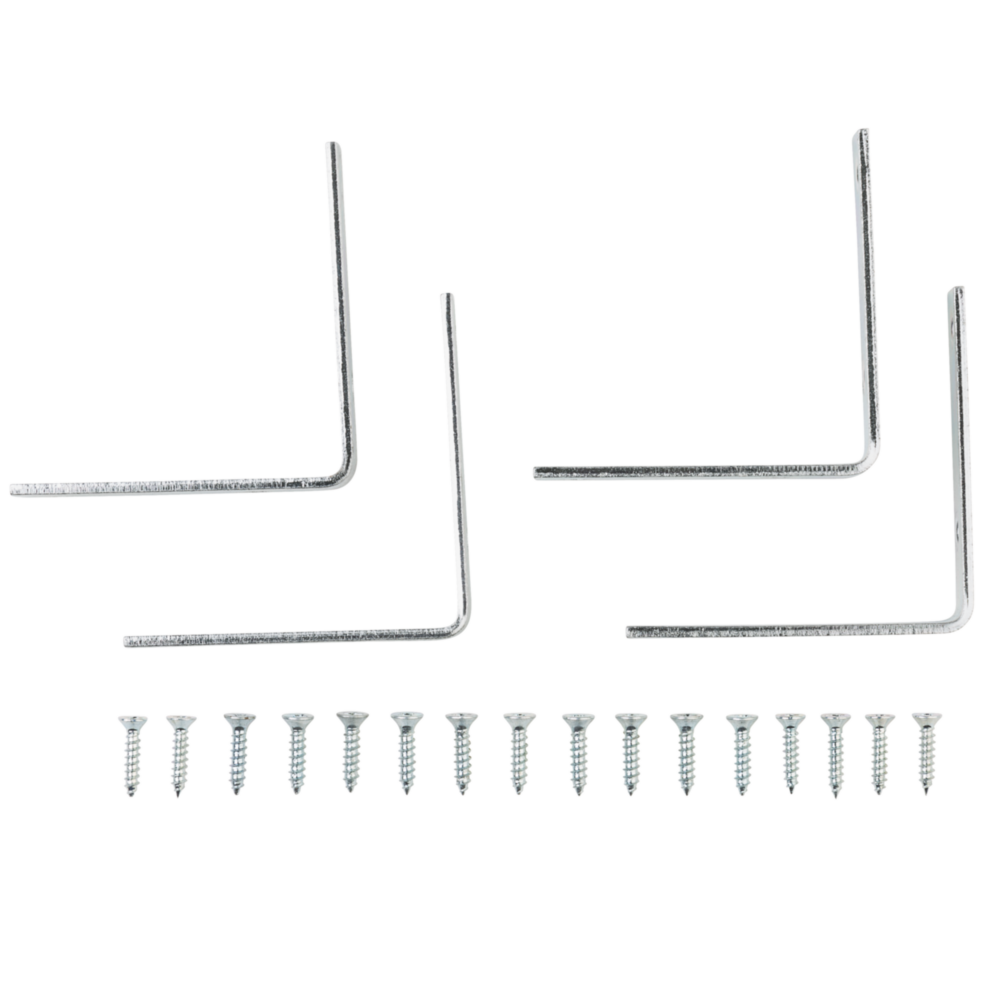 Four zinc steel corner braces with screws for reinforcing furniture and home improvement under $50 in building hardware
