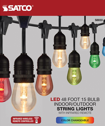 48-foot LED string lights with 15 vintage-style Edison bulbs on weatherproof cord for outdoor and indoor use