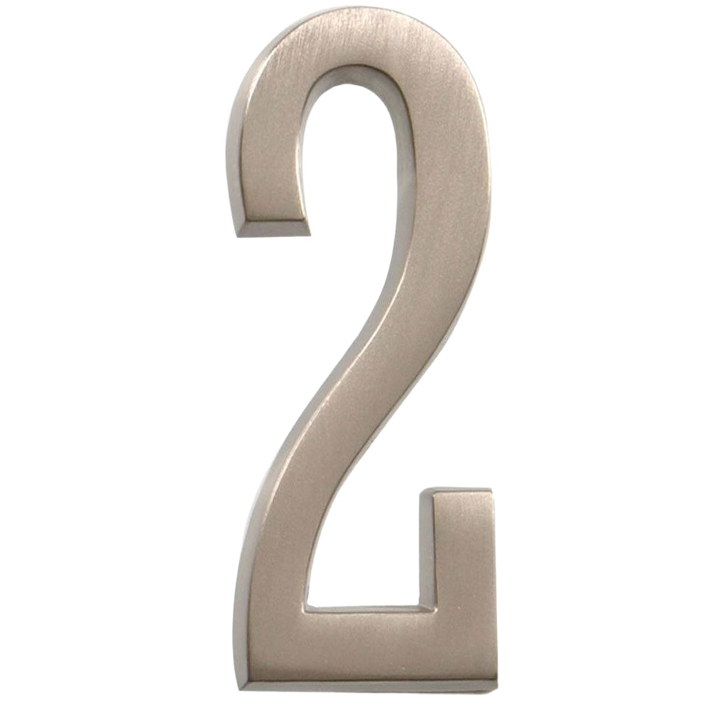 Adhesive nickel house number 2 in a sleek modern design for home improvement and outdoor address display