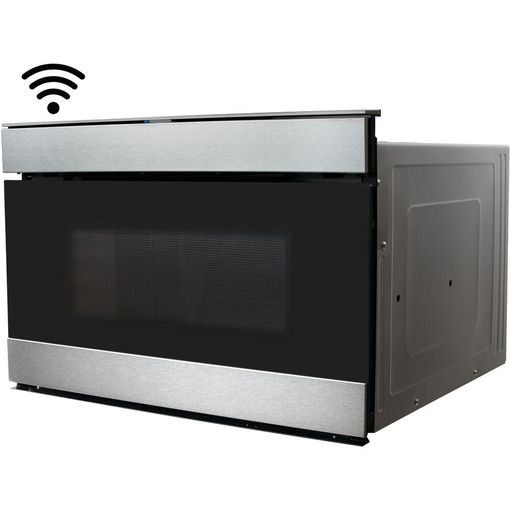 Stainless steel flat panel microwave drawer with Wi-Fi connectivity from the built-in microwaves collection