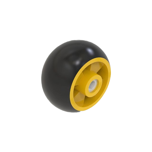 Black and yellow gauge wheel with durable construction for lawn and garden equipment maintenance tasks