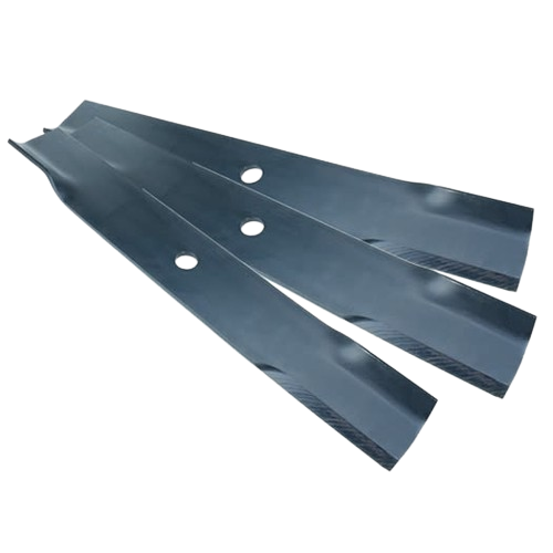 Set of three sturdy steel lawn mower blades with central mounting holes for efficient grass cutting in home improvement tasks