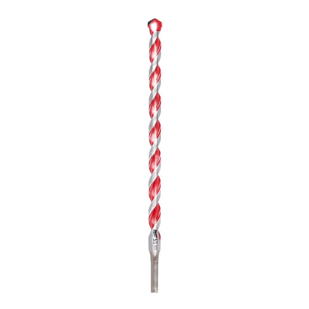 Carbide-tipped hammer drill bit with red spiral flutes for concrete drilling in tool accessories and power tool collections