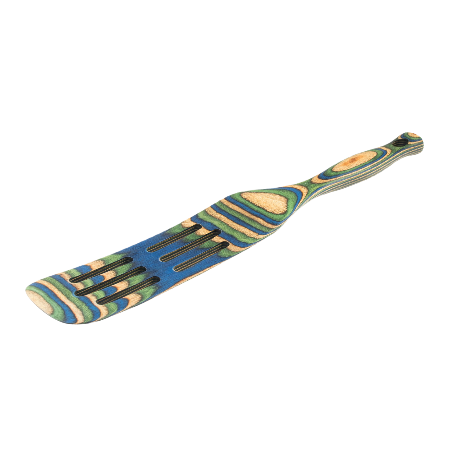 Colorful laminated Pakka wood kitchen spurtle with split design, ideal for cooking utensils and kitchen gadgets collections