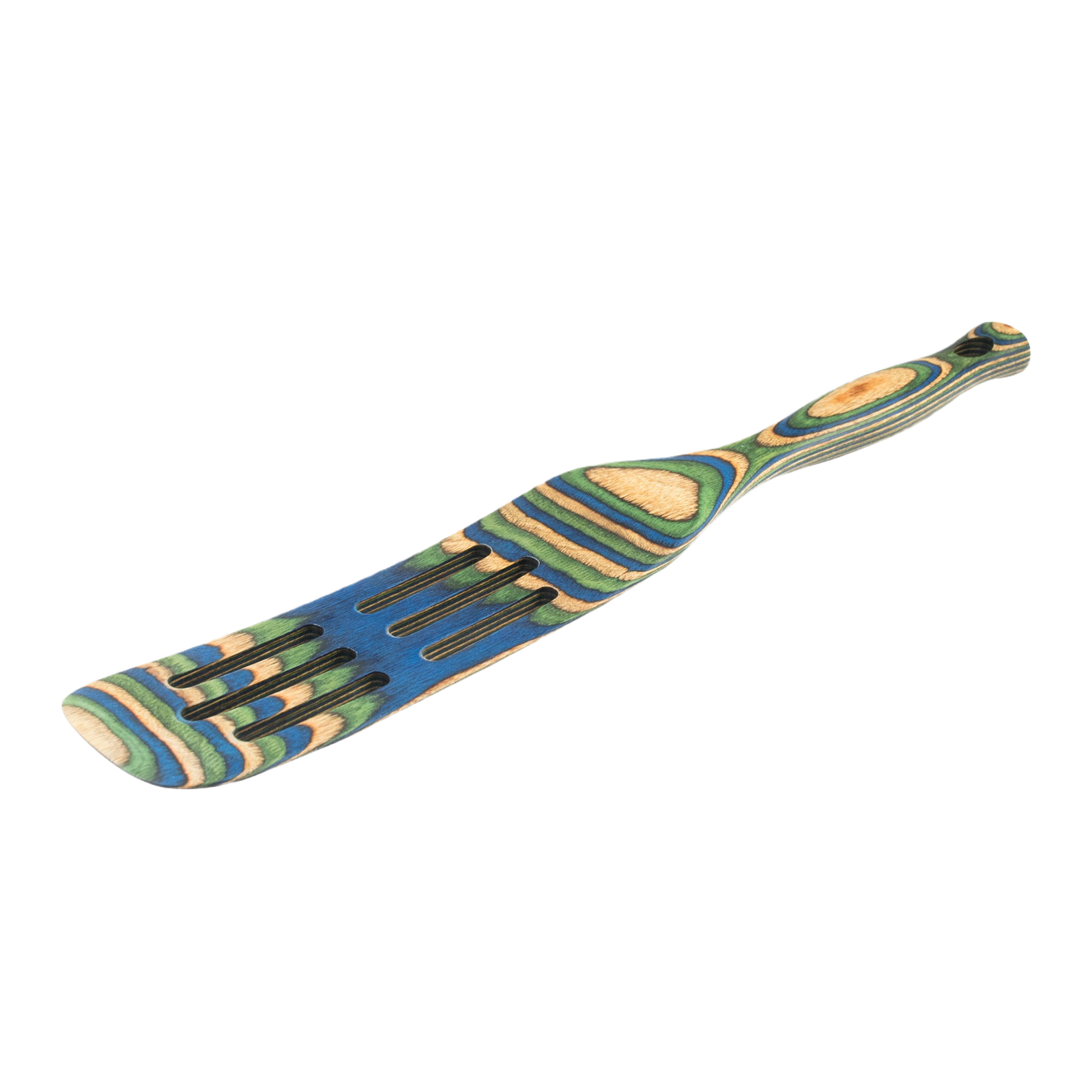 Colorful laminated Pakka wood kitchen spurtle with split design, ideal for cooking utensils and kitchen gadgets collections