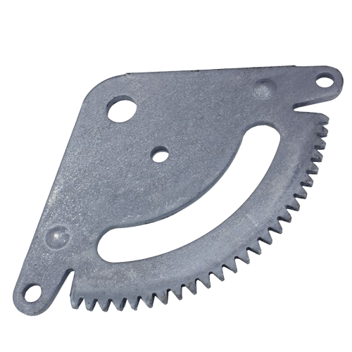 Metal steering sector gear with curved teeth and mounting holes for tractor repair and home improvement tools