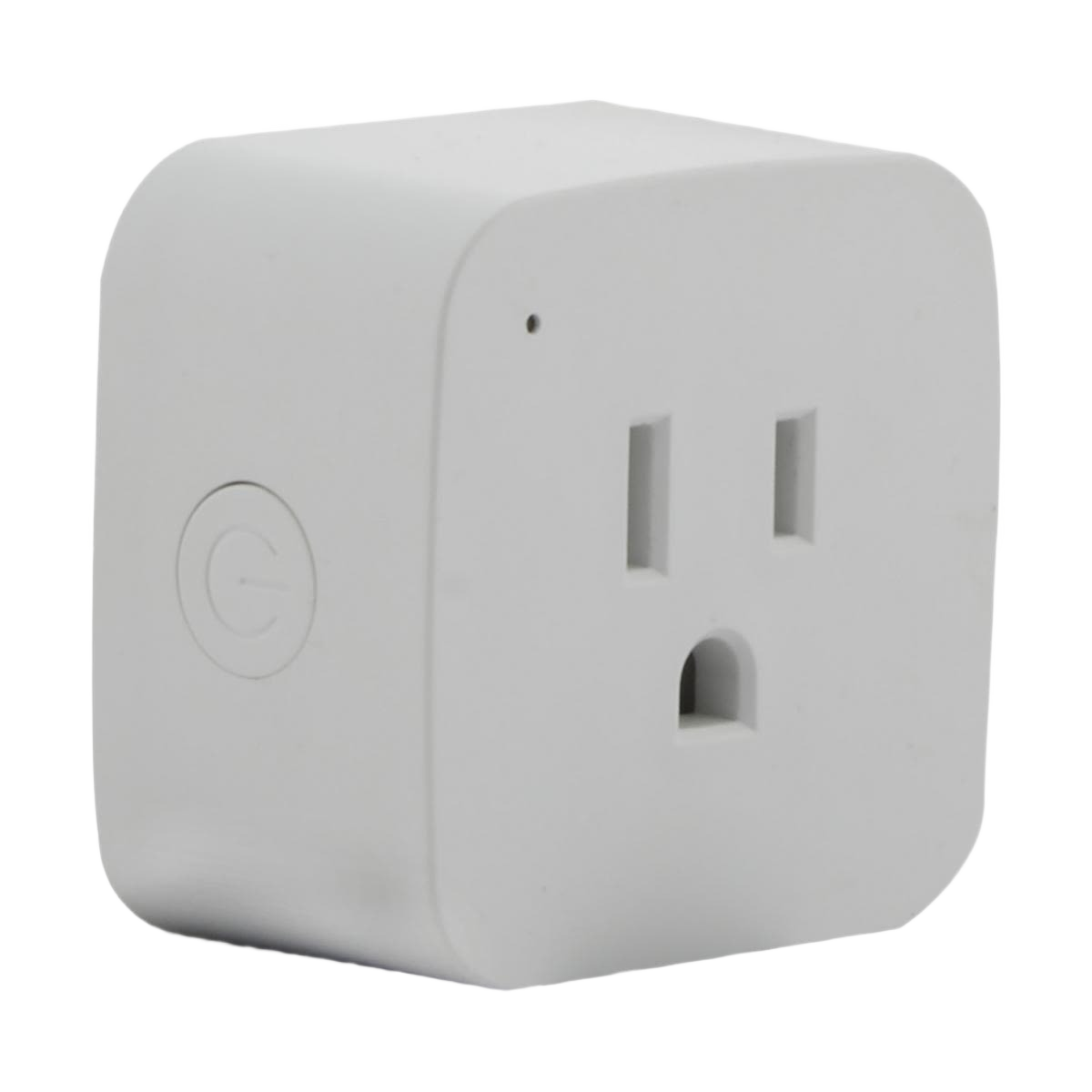 White square smart plug outlet with power button for smart home electrical and home improvement projects