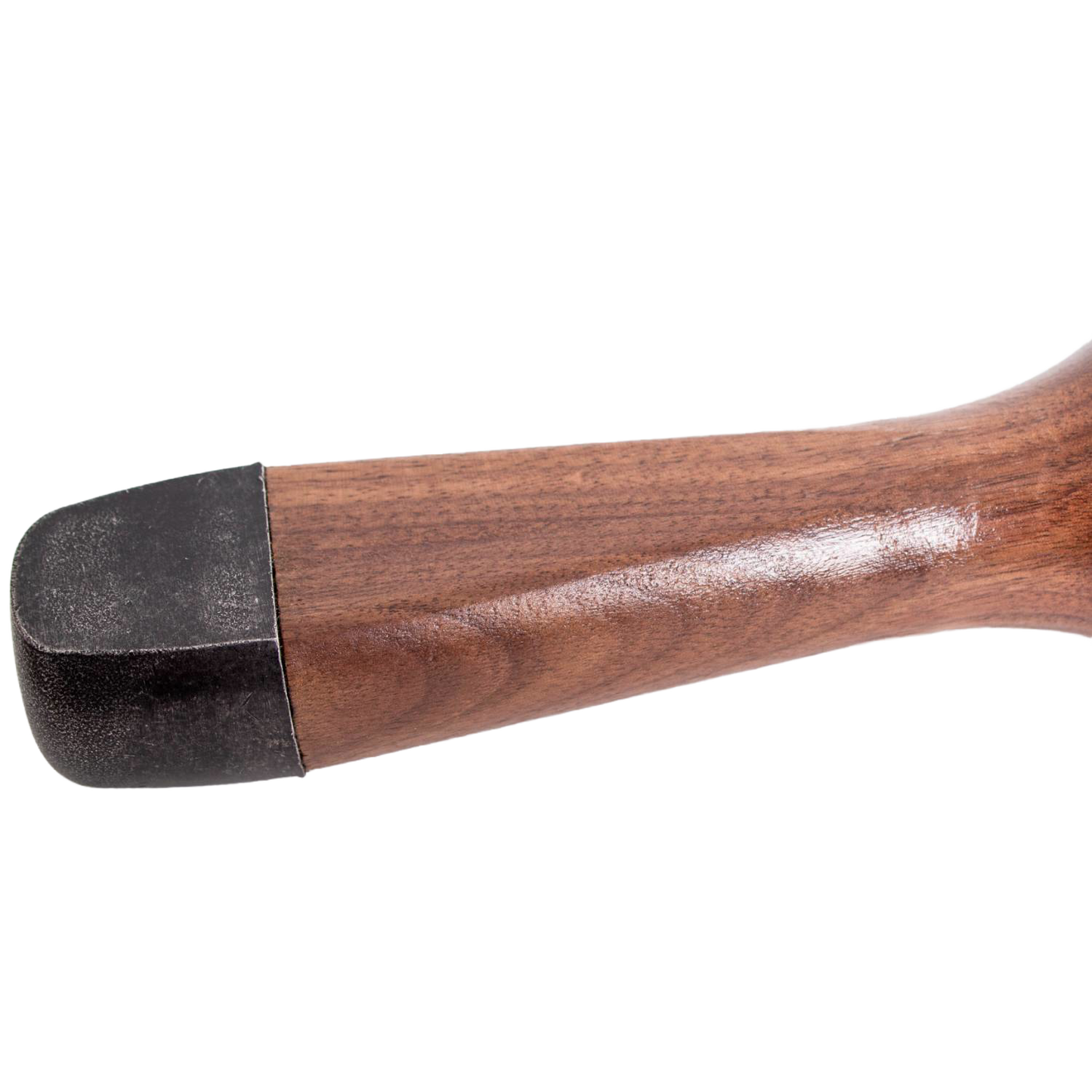 Close-up of polished wooden handle with black metal cap for outdoor gardening and woodworking hand tools under $50 collections