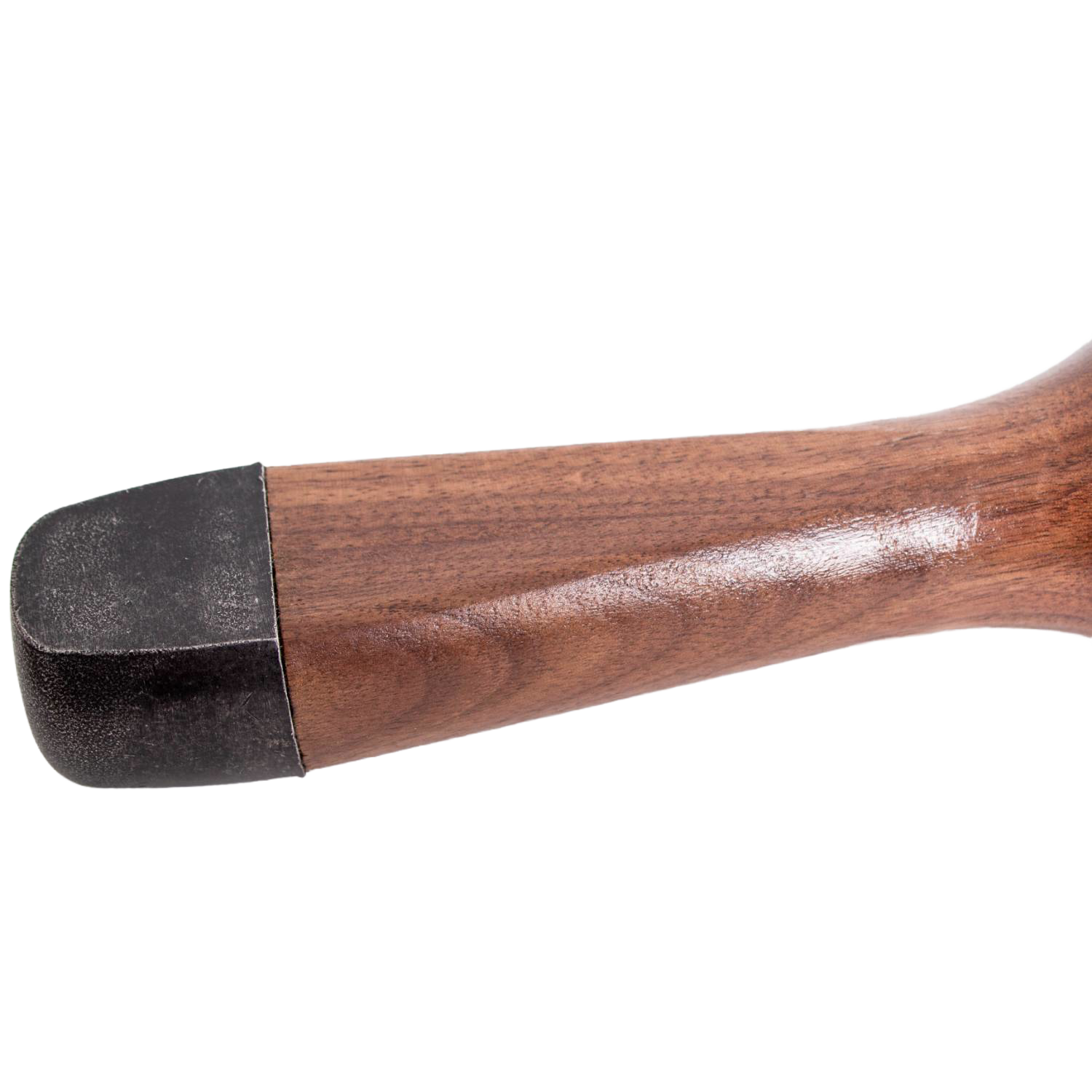 Close-up of polished wooden handle with black metal cap for outdoor gardening and woodworking hand tools under $50 collections