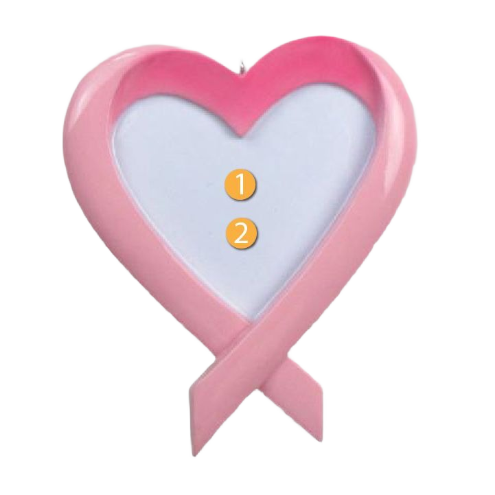 Pink heart-shaped ornament with a ribbon design for personalized messages in Christmas Ornaments & Tree Decorations collection