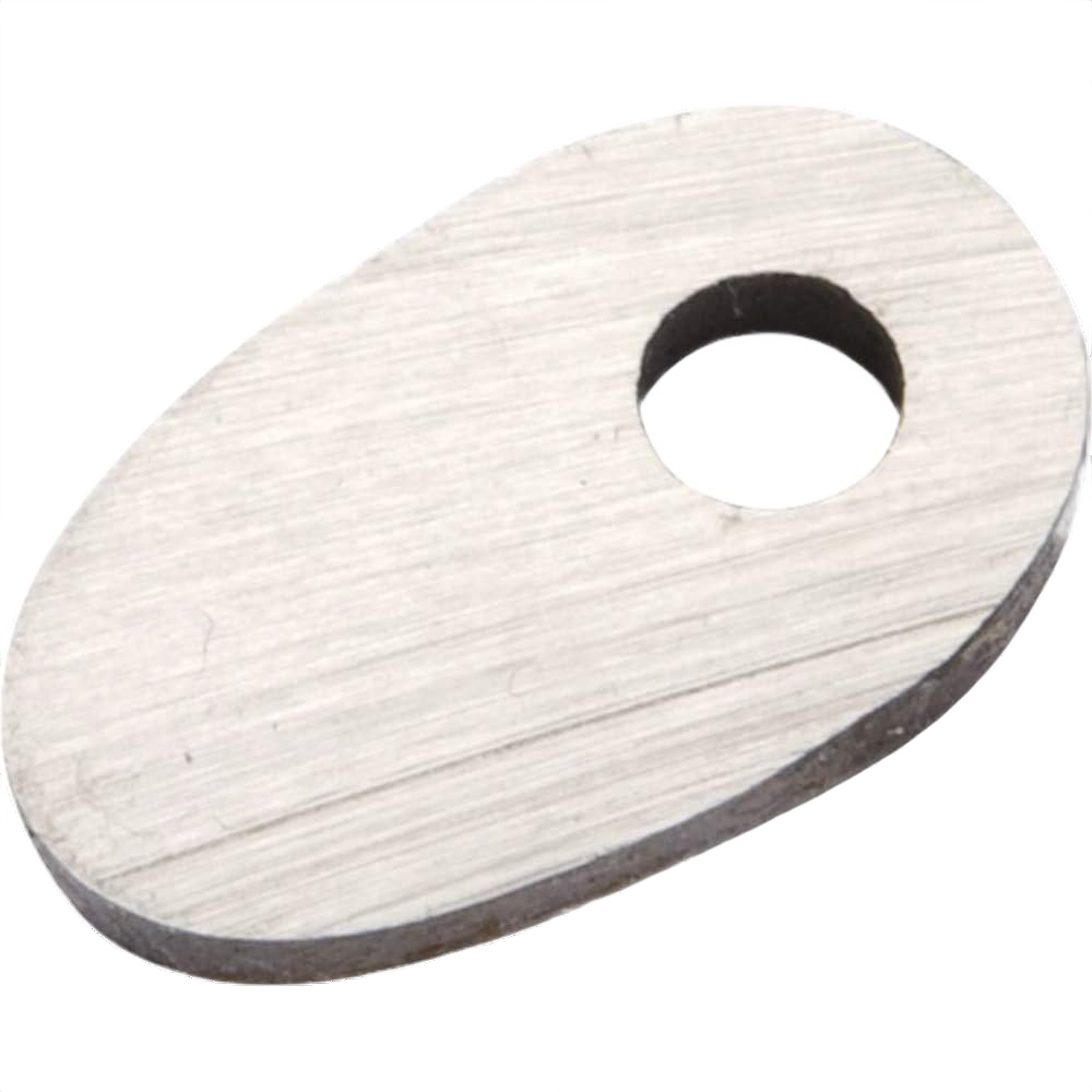 Oval-shaped metal cutting tip with a circular hole, designed for precision tool use in home improvement tasks