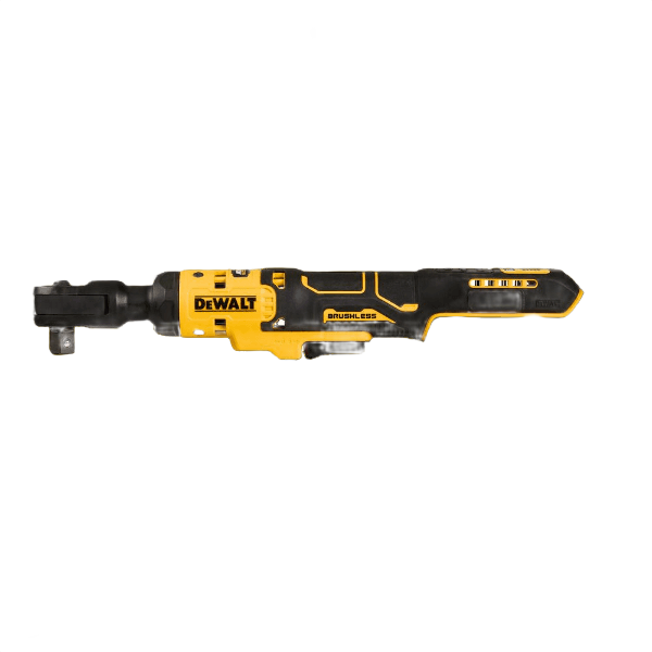 Yellow and black brushless cordless ratchet tool designed for efficient fastening in home improvement projects