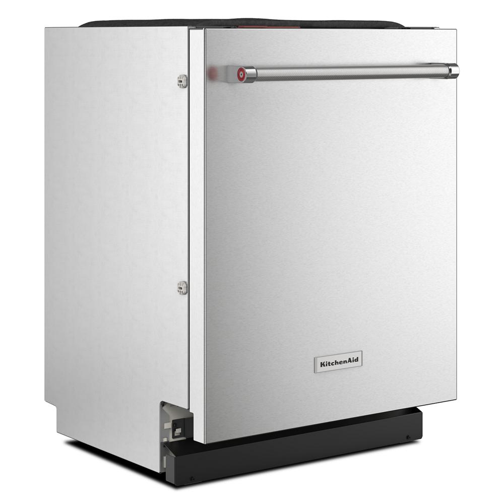 Stainless steel built-in dishwasher with full-access handle and PrintShield™ finish in KitchenAid Appliances collection