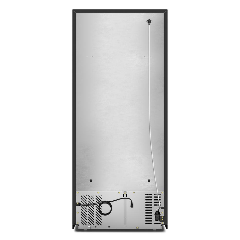 Rear view of a 28-inch wide top freezer refrigerator showing metal back panel and ventilation from Appliances collection