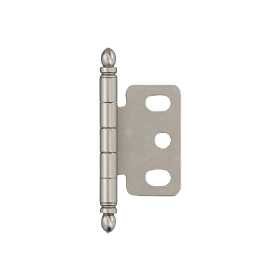 Satin nickel partial wrap cabinet hinge with ball tip design for home improvement and door hardware projects