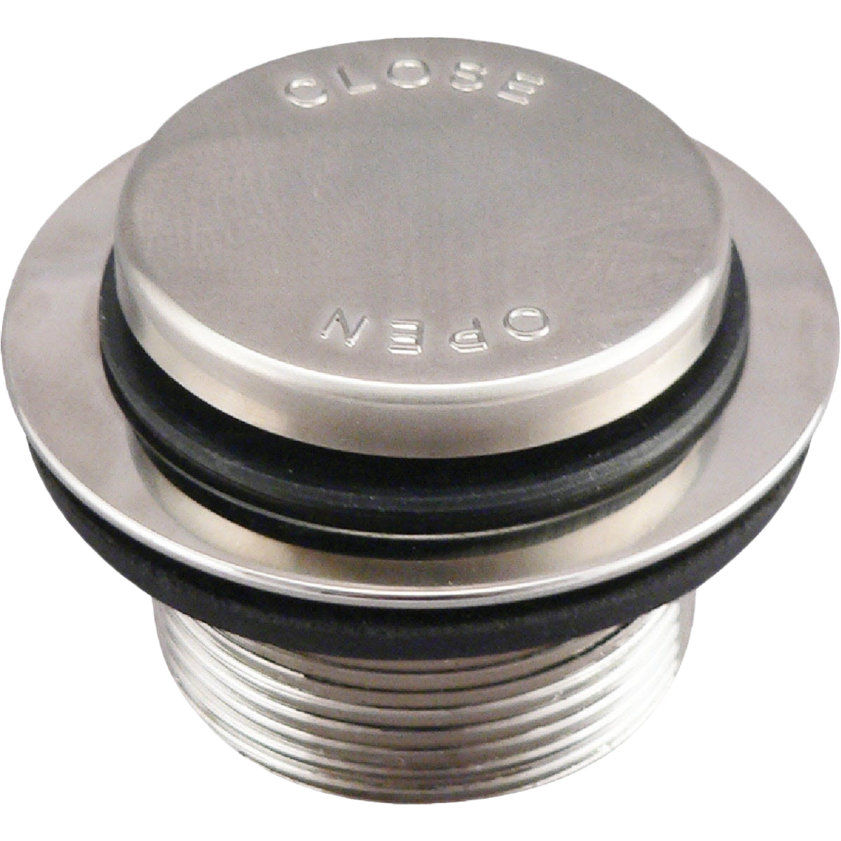 Brushed nickel foot-operated tub drain strainer with brass construction for plumbing and bathtub repair parts collections