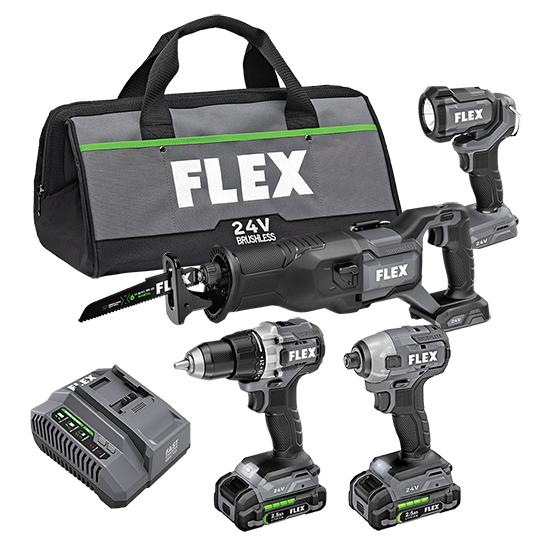 FLEX 24V Drill Driver, Impact Driver, Reciprocating Saw, and Work Light Kit