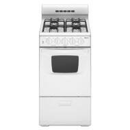 White 20-inch gas range with compact oven, four burners, and classic control knobs from kitchen appliances collection