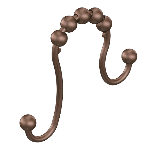 Old World Bronze shower curtain ring with beaded arch design and ball ends for smooth sliding on rods