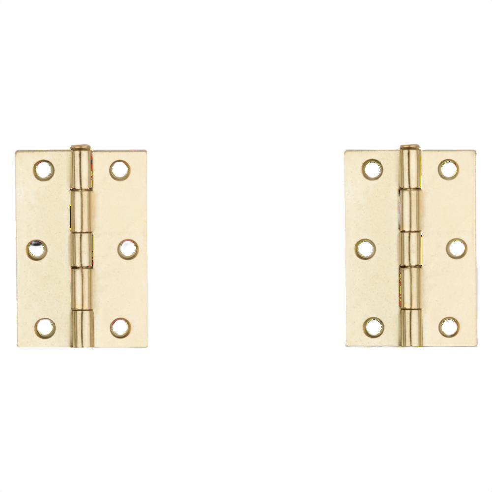 Two brass loose-pin narrow hinges with six mounting holes for door hardware and home improvement projects under $50